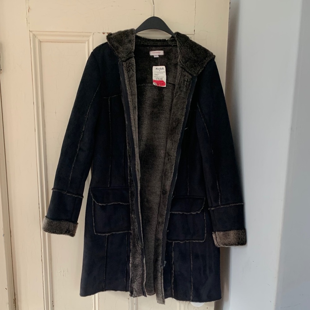 Fur-lined suede coat